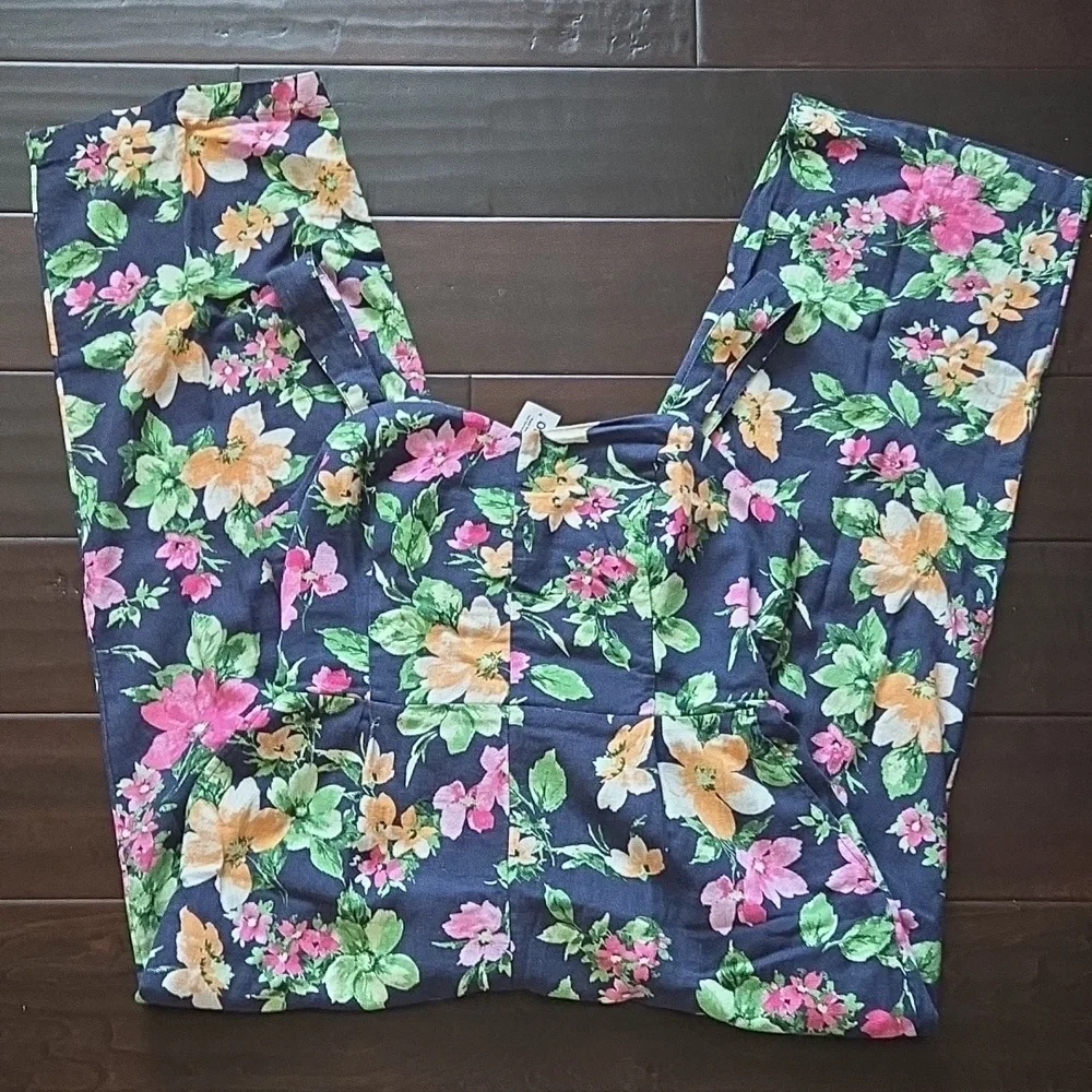 NEW Old Navy Wide Leg Blue Floral Linen-Blend Adjustable Strap Jumpsuit - MP - Picture 13 of 13